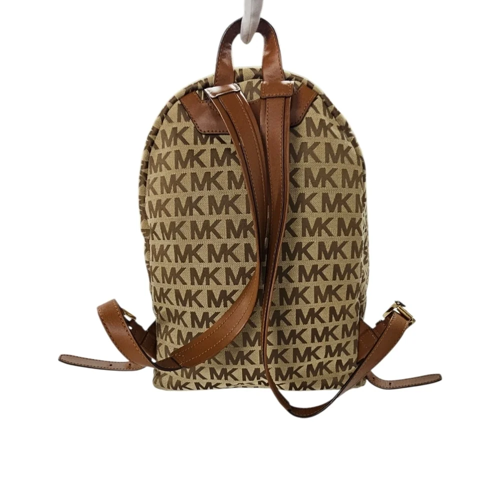 Michael Kors Jet Set Monogram Canvas And Leather Backpack In Tan And Brown